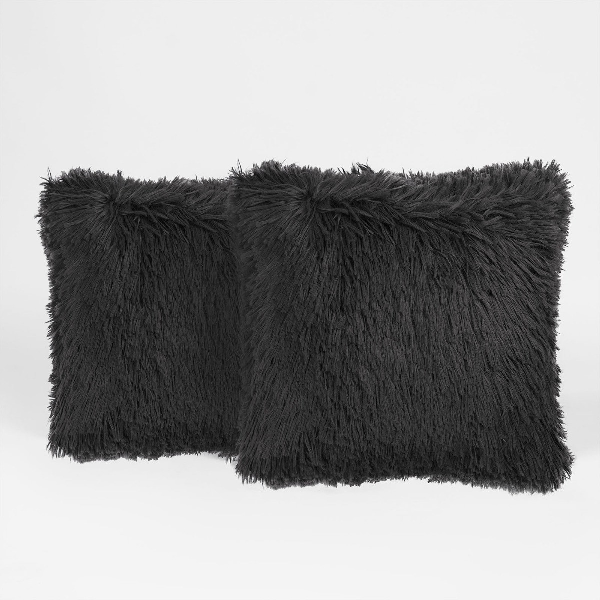 Sienna 2 Pack Faux Mongolian Fur Cushion Covers, Charcoal - 55 x 55 cm>