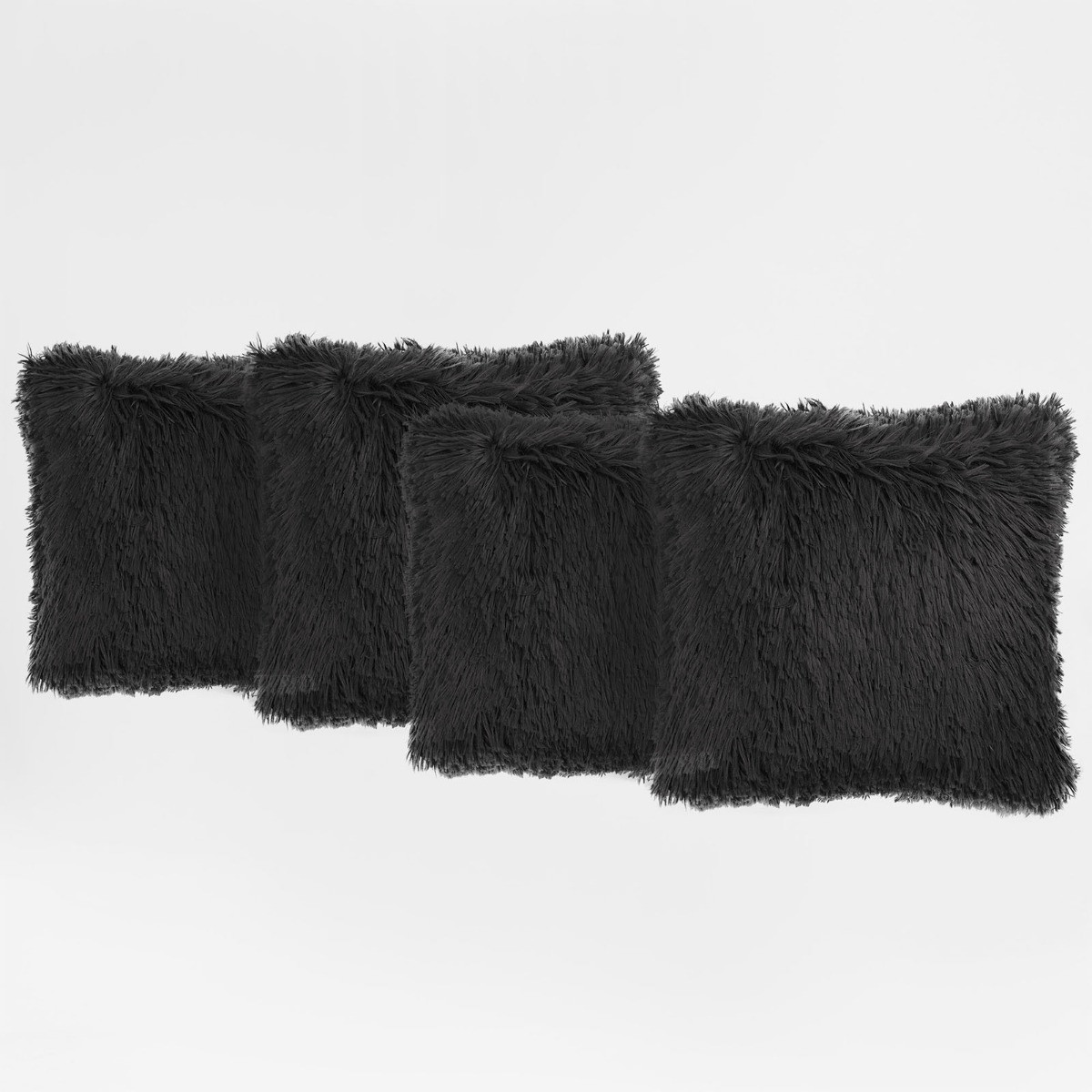 Sienna 4 Pack Faux Mongolian Fur Cushion Covers, Charcoal - 55 x 55 cm>