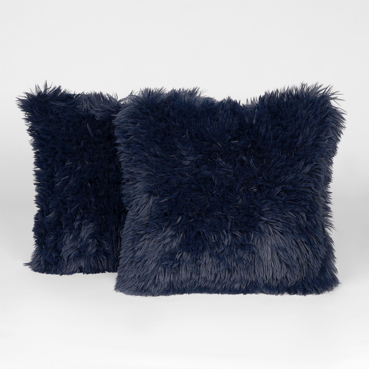 Sienna 2 Pack Faux Mongolian Fur Cushion Covers, Navy - 55 x 55cm>