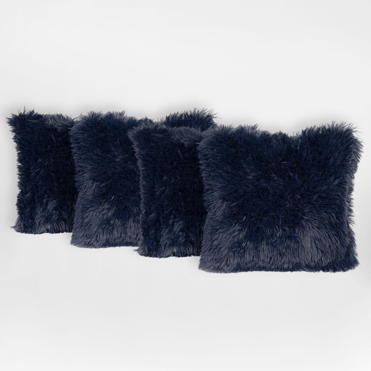 Sienna 2 Pack Faux Mongolian Fur Cushion Covers, Navy - 55 x 55cm>