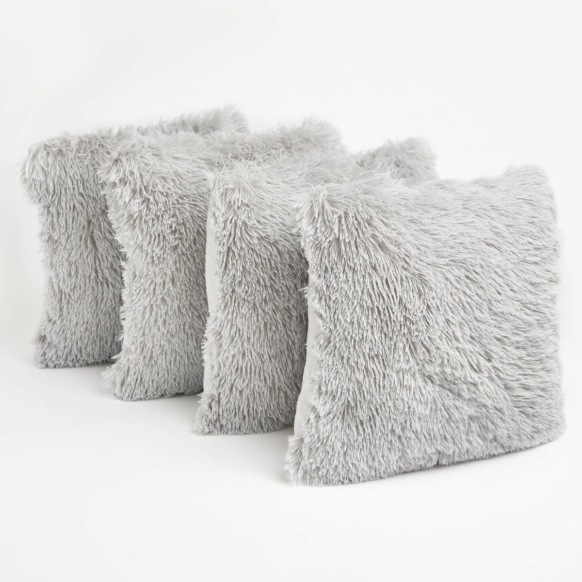 Sienna 4 Pack Fluffy Cushion Covers Silver Grey With Cushion