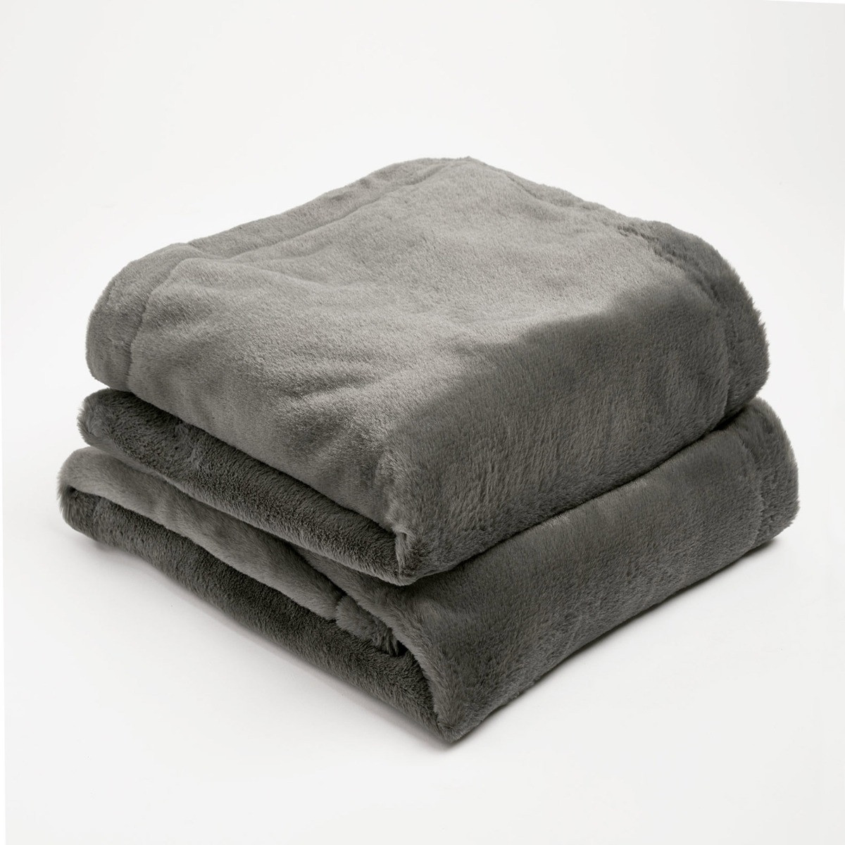 Sienna Faux Fur Fleece Throw, Charcoal - 125 x 150cm>