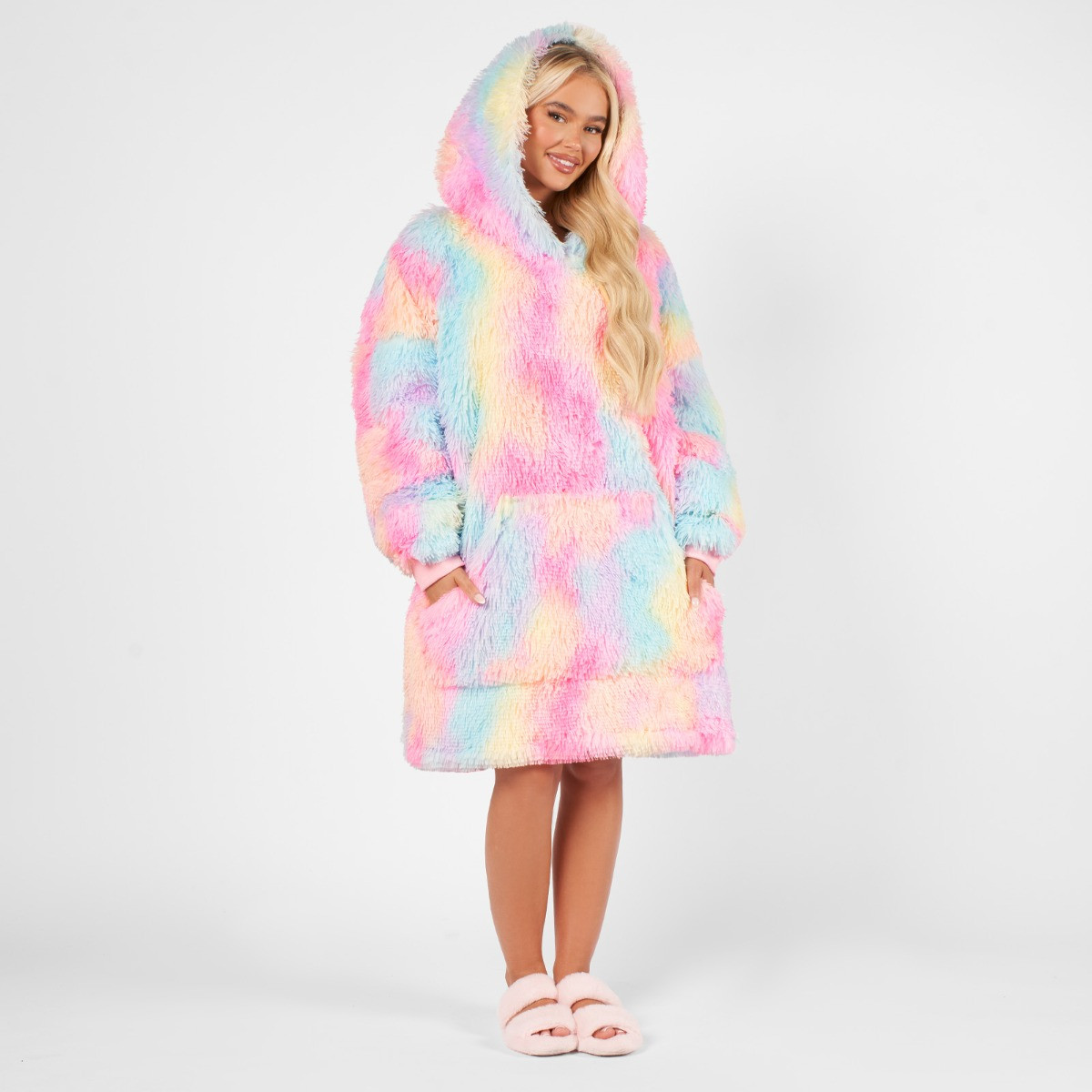 Sienna Fluffy Tie Dye Hoodie Blanket, Adults - Multi