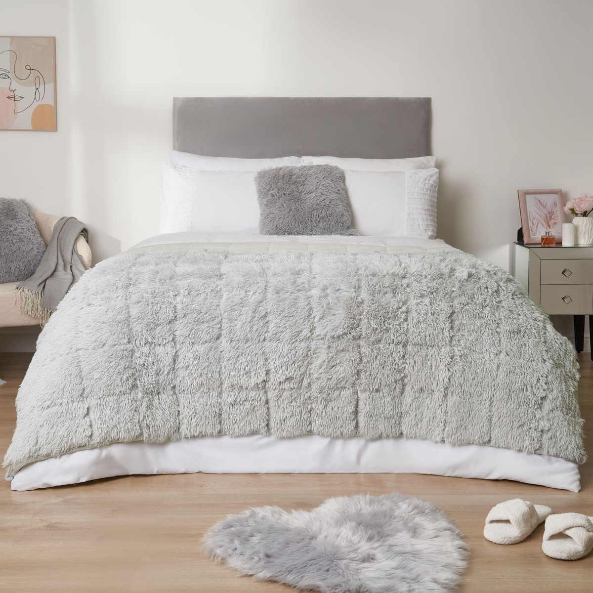 Sienna Fluffy Weighted Blanket, Silver - 4KG>