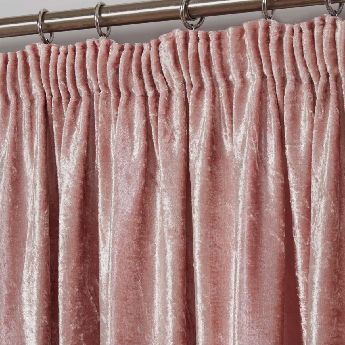 Sienna Crushed Velvet Pencil Pleat Curtains, Blush - 90 x 90>