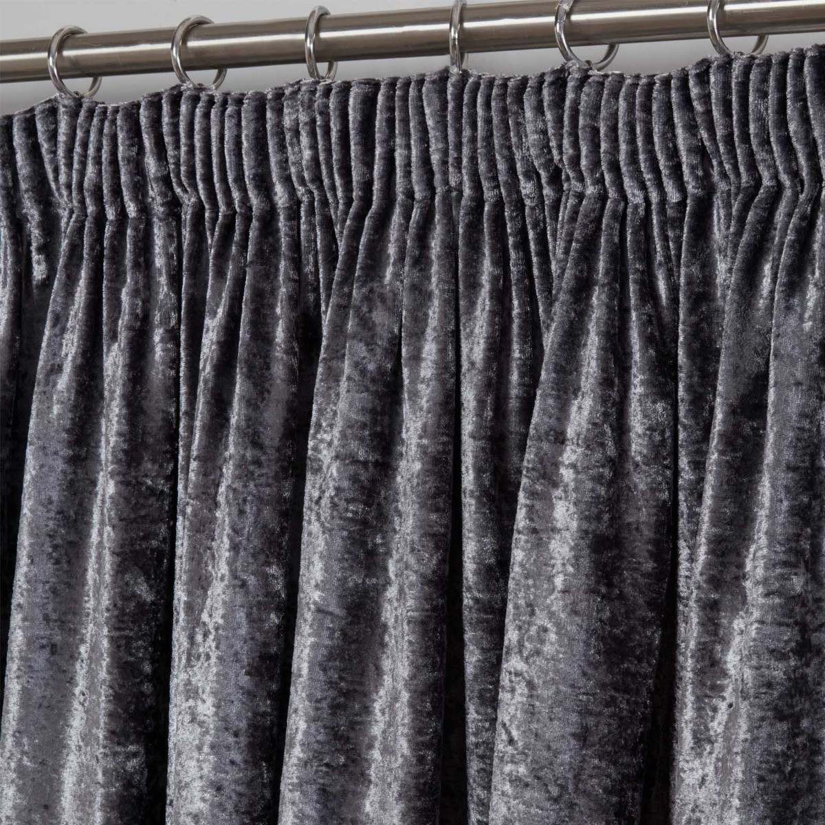 Sienna Crushed Velvet Pencil Pleat Curtains, Charcoal Grey - 90 x 90>