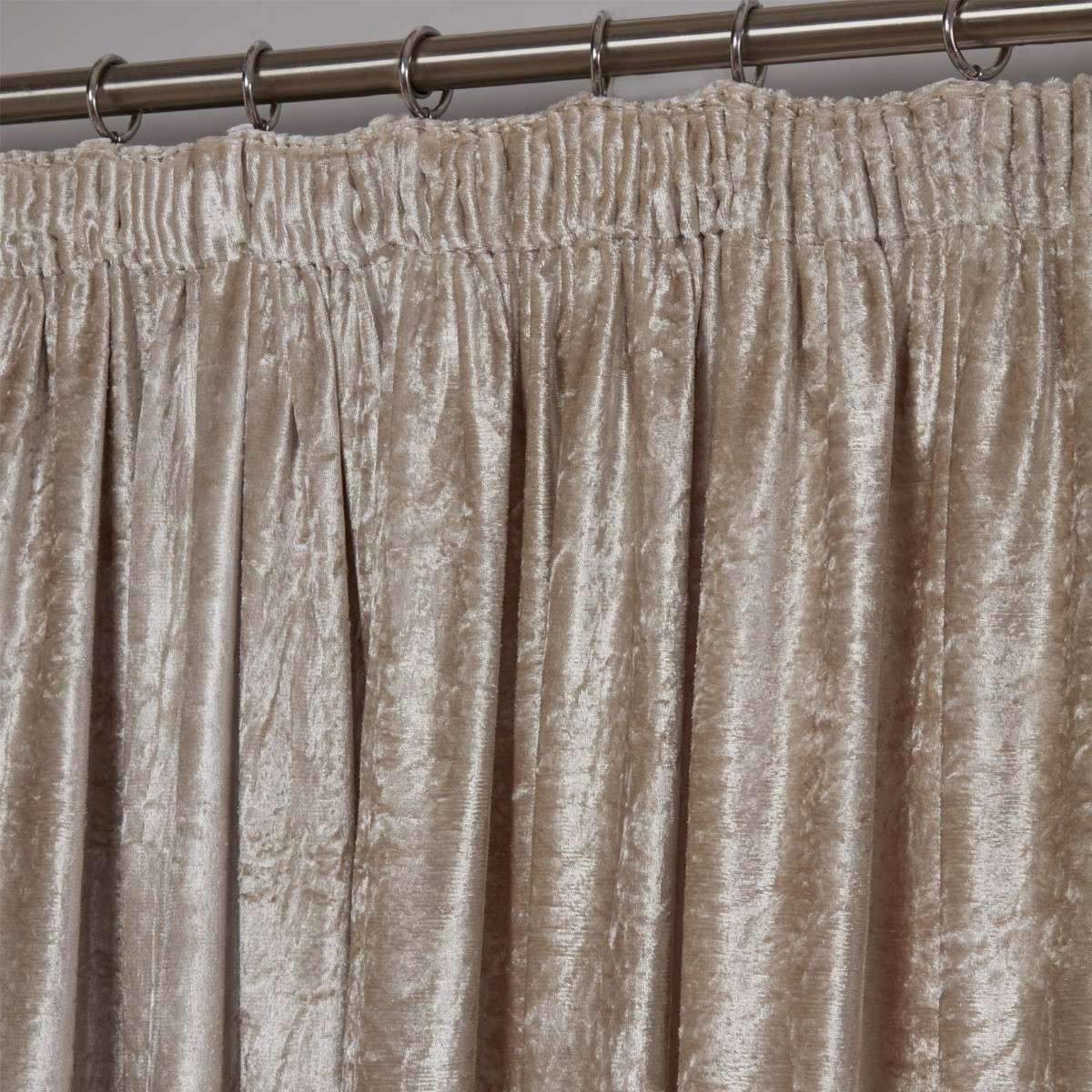 Sienna Crushed Velvet Pencil Pleat Curtains, Natural - 66 x 90>