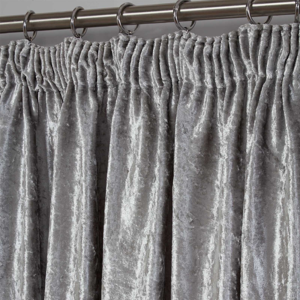 Sienna Crushed Velvet Pencil Pleat Curtains, Silver - 90 x 90>