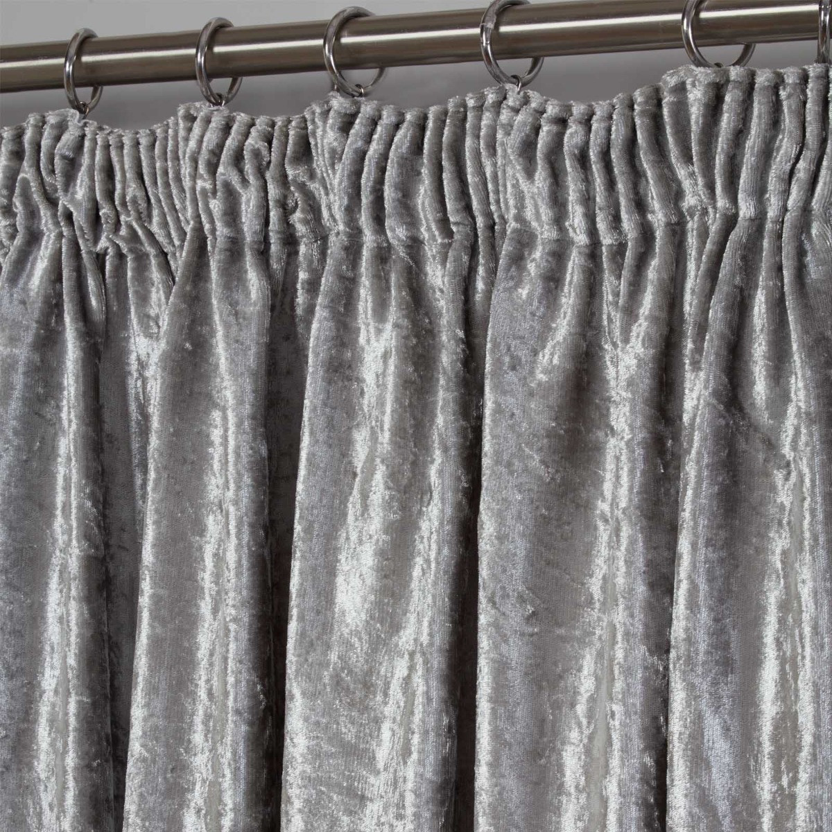 Sienna Pencil Pleat Crushed Velvet Curtains - Silver>