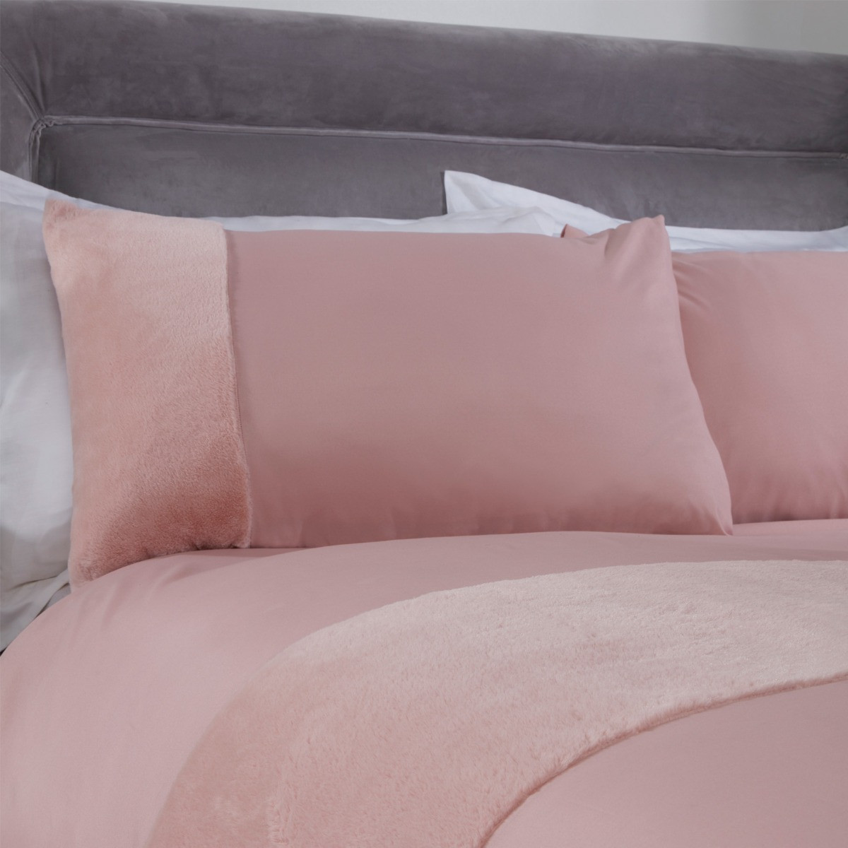 Sienna Faux Fur Panel Duvet Cover Set, Blush Pink - Single>