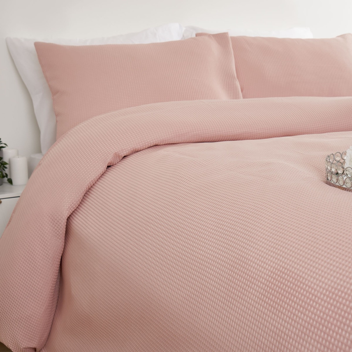 Sienna Waffle Weave Duvet Cover Set, Blush - King>