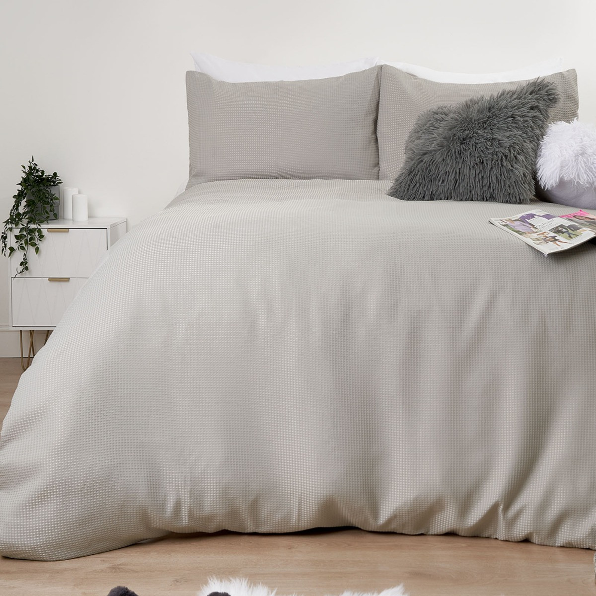 Sienna Waffle Weave Duvet Cover Set, Grey - Single>