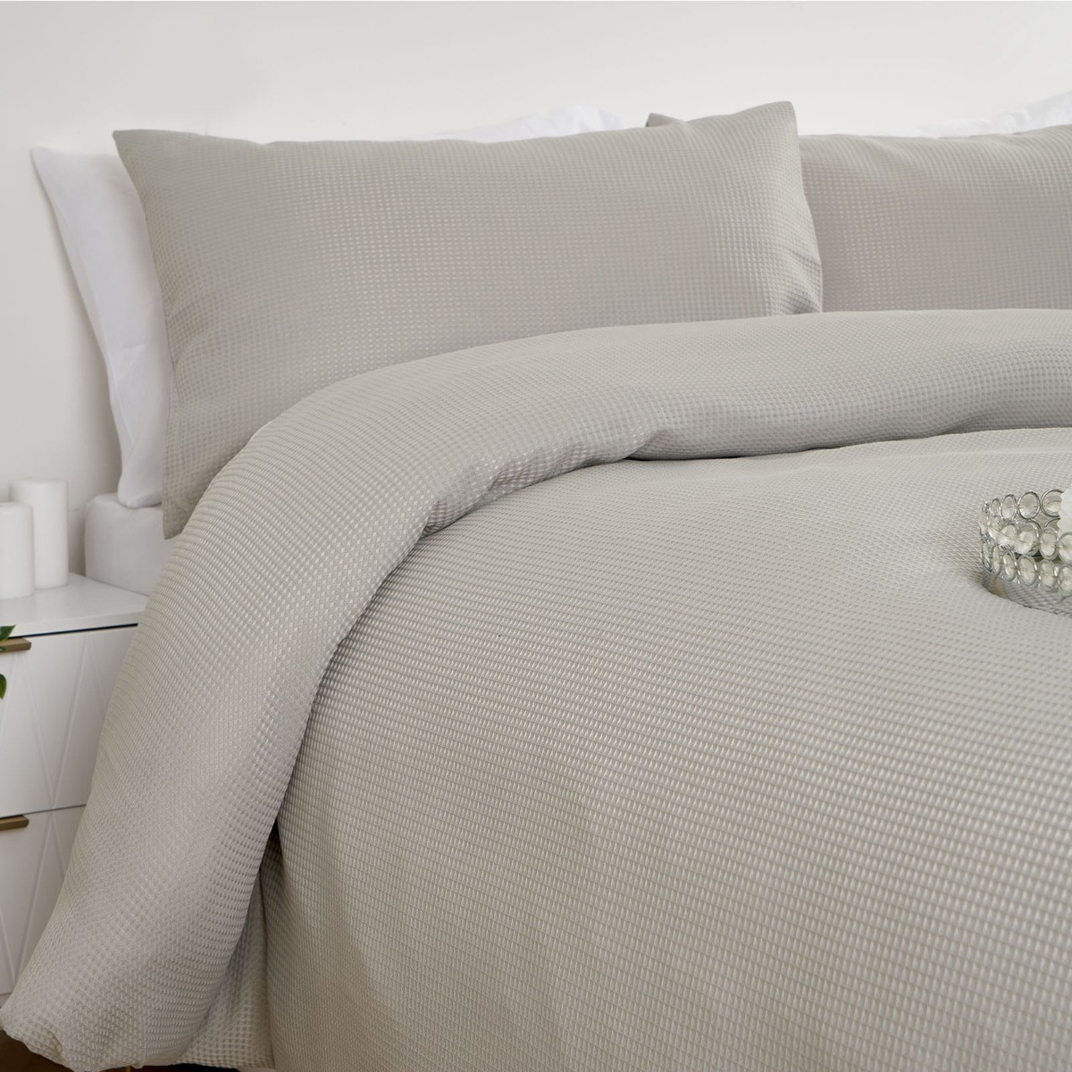 Sienna Waffle Weave Duvet Cover Set, Grey - Single>