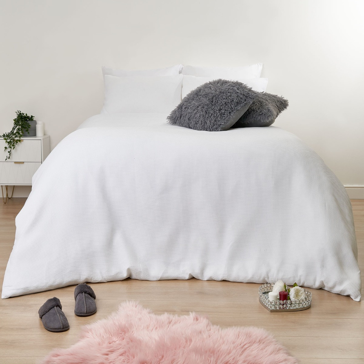 Sienna Waffle Weave Duvet Cover Set, White - Single>