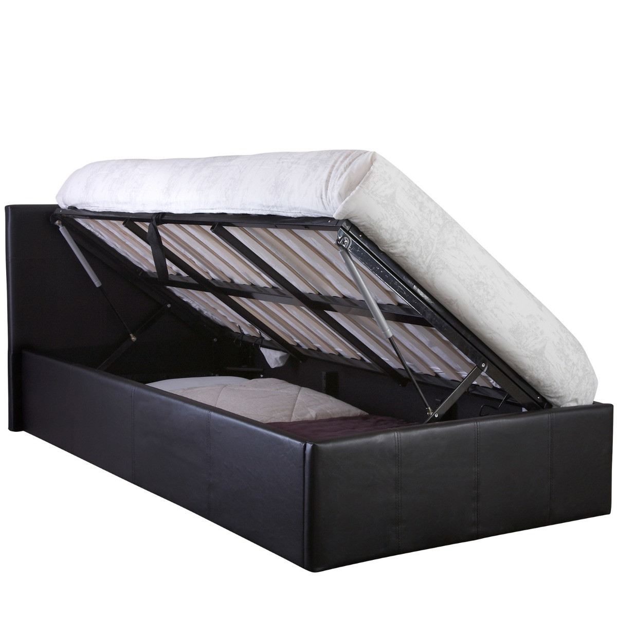 Side Lift Ottoman Storage Bed, 3ft Single - Black>