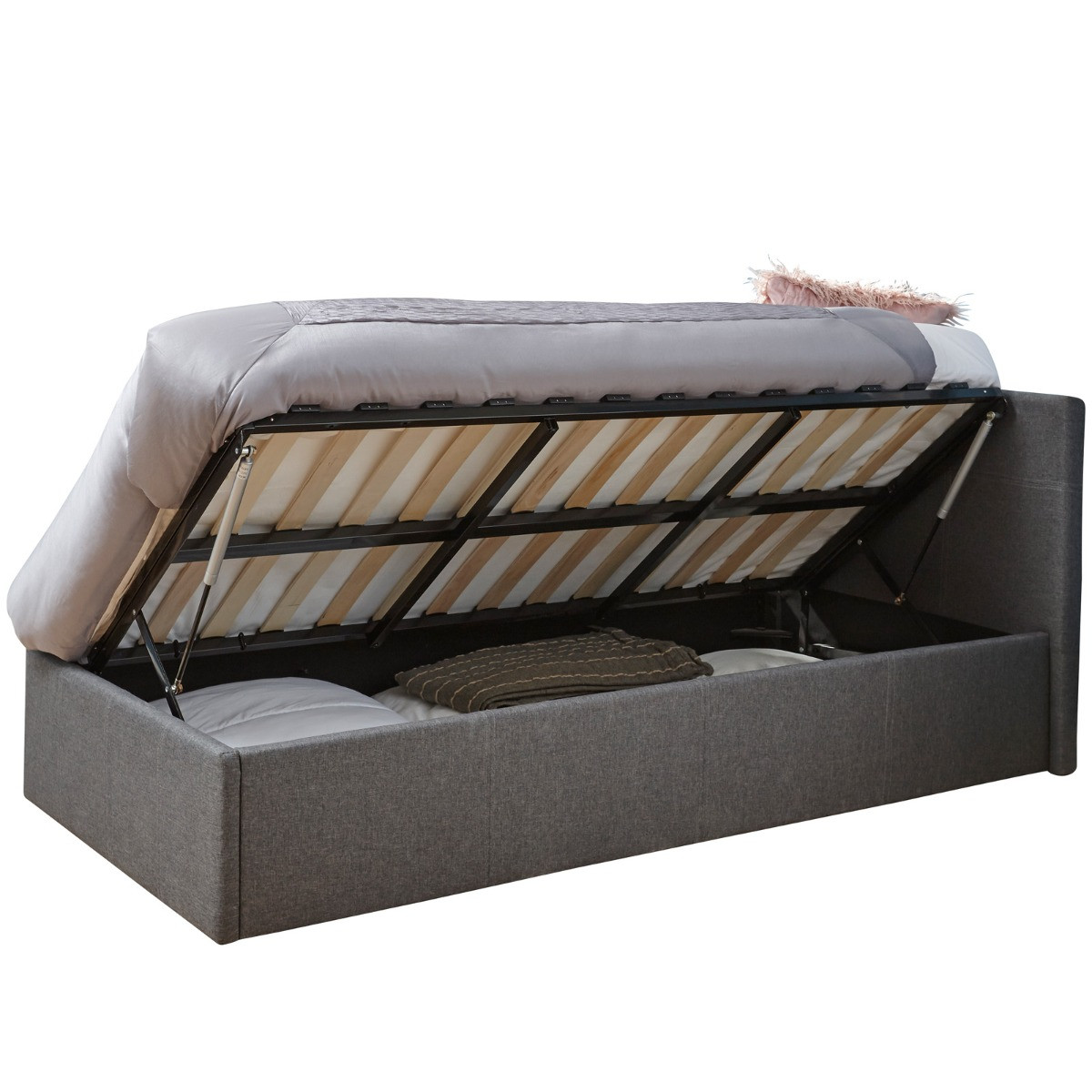 Side Lift Ottoman Storage Bed, 4ft 6 Double - Grey>