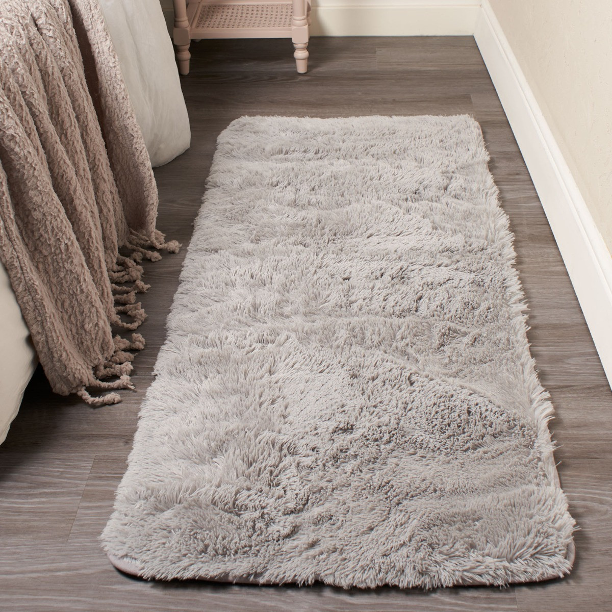 Sienna Soft Fluffy Rug Runner, Silver - 60 x 150cm>