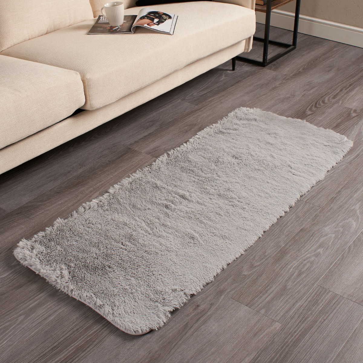 Sienna Soft Fluffy Rug Runner, Silver - 60 x 150cm>