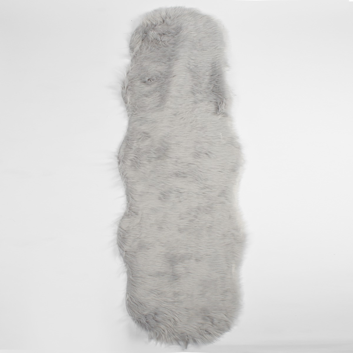 Sienna Faux Fur Sheepskin Rug Runner, Silver - 60 x 180cm>