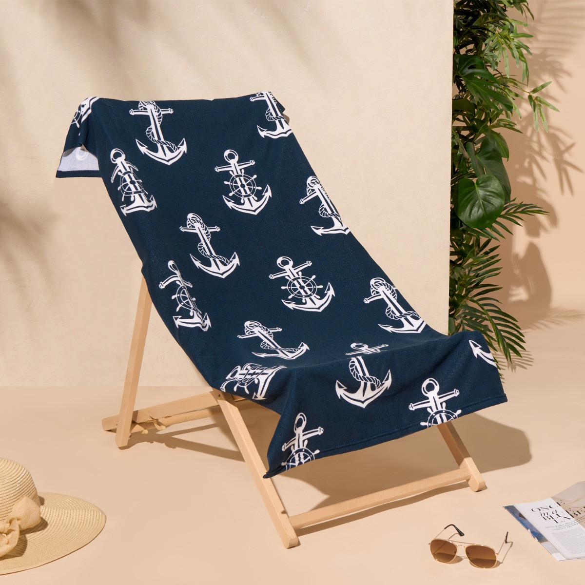 OHS Anchor Print Beach Towel - Navy Blue>