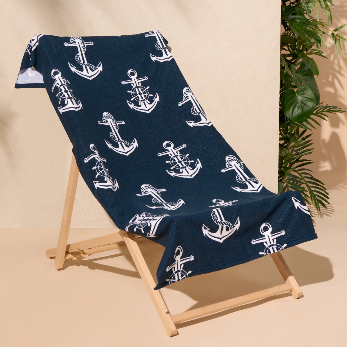 OHS Anchor Print Beach Towel - Navy Blue>