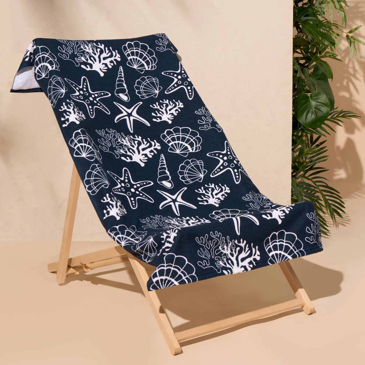 OHS Sea Print Beach Towel - Navy Blue>