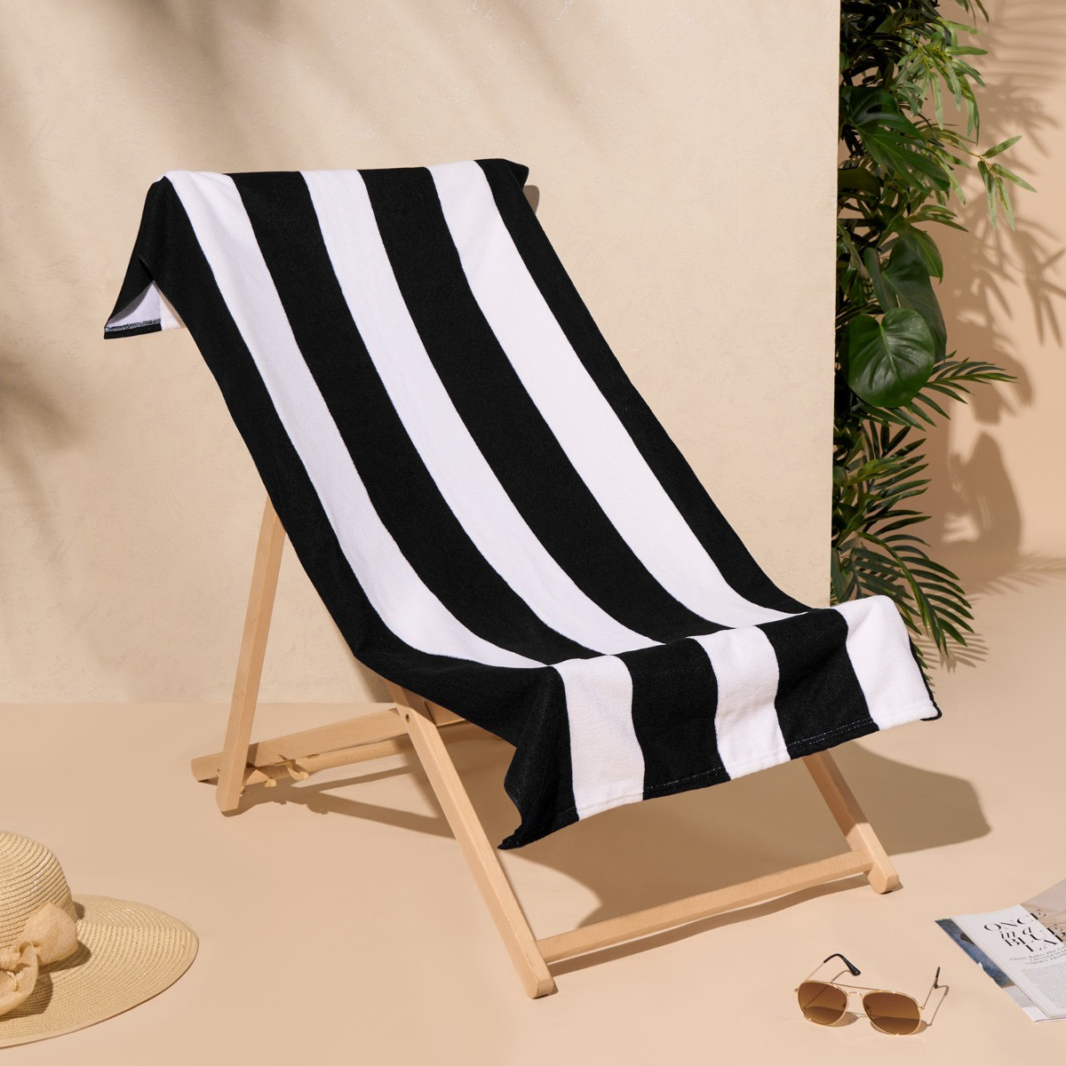 OHS Vertical Stripe Beach Towel - Black>