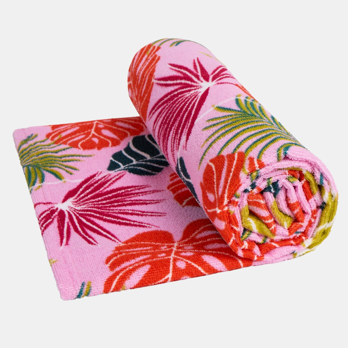 OHS Tropical Leaf Print Beach Towel - Pink>