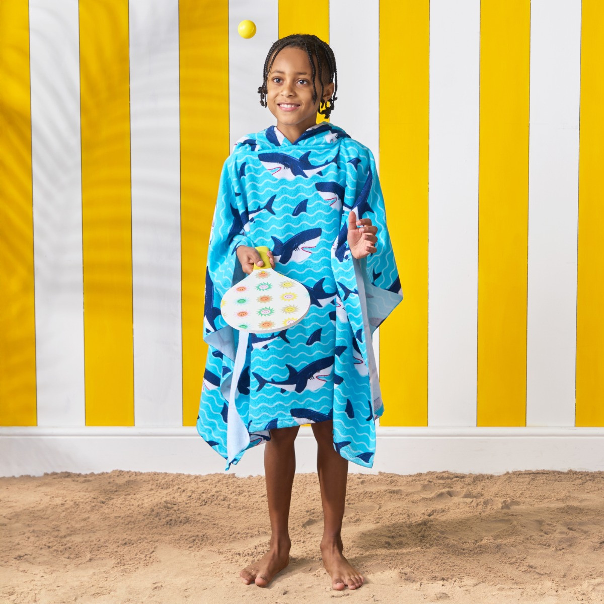 Dreamscene Kids Shark Print Beach Poncho Towel - Blue>