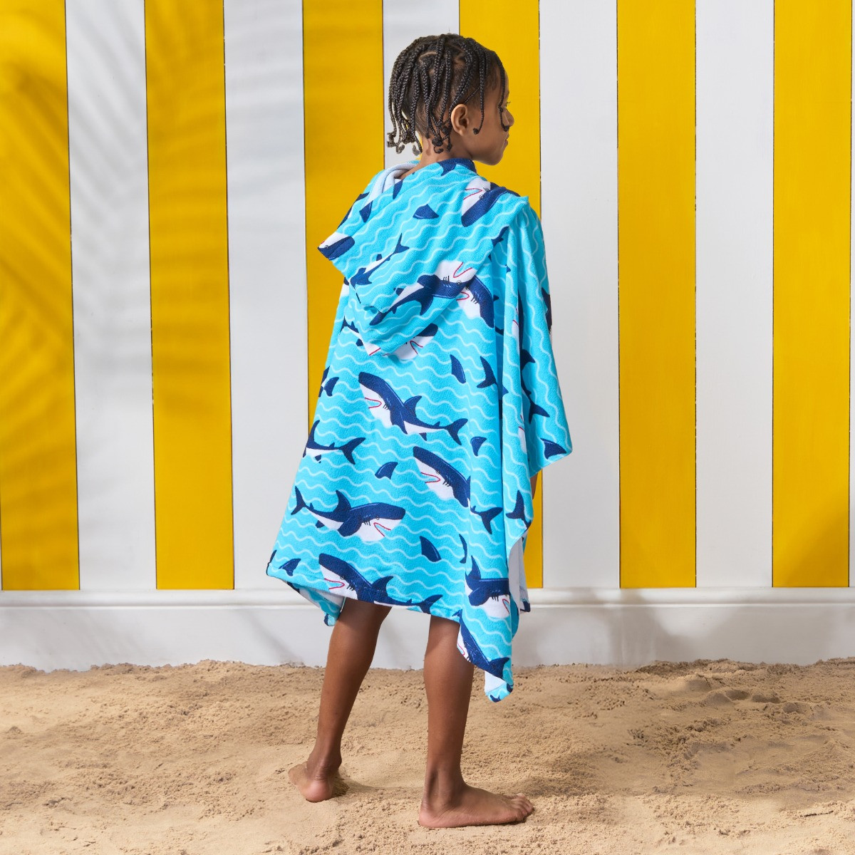 Dreamscene Kids Shark Print Beach Poncho Towel - Blue>