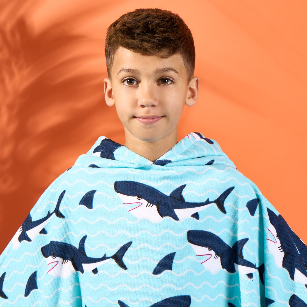 Dreamscene Kids Shark Print Beach Poncho Towel - Blue>