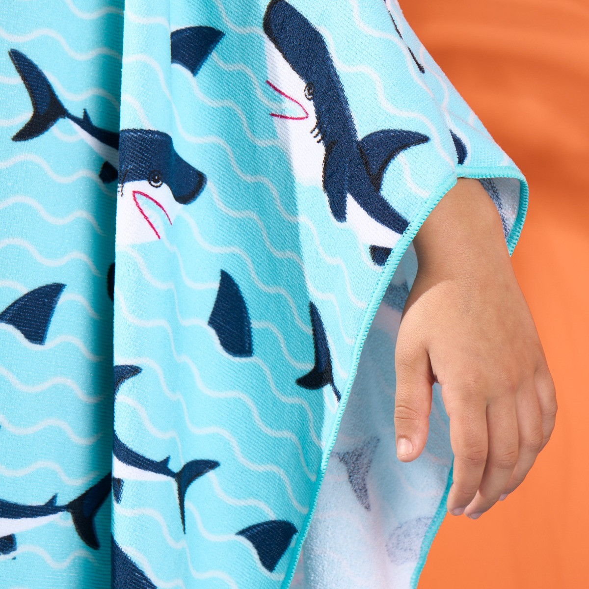 Dreamscene Kids Shark Print Beach Poncho Towel - Blue>