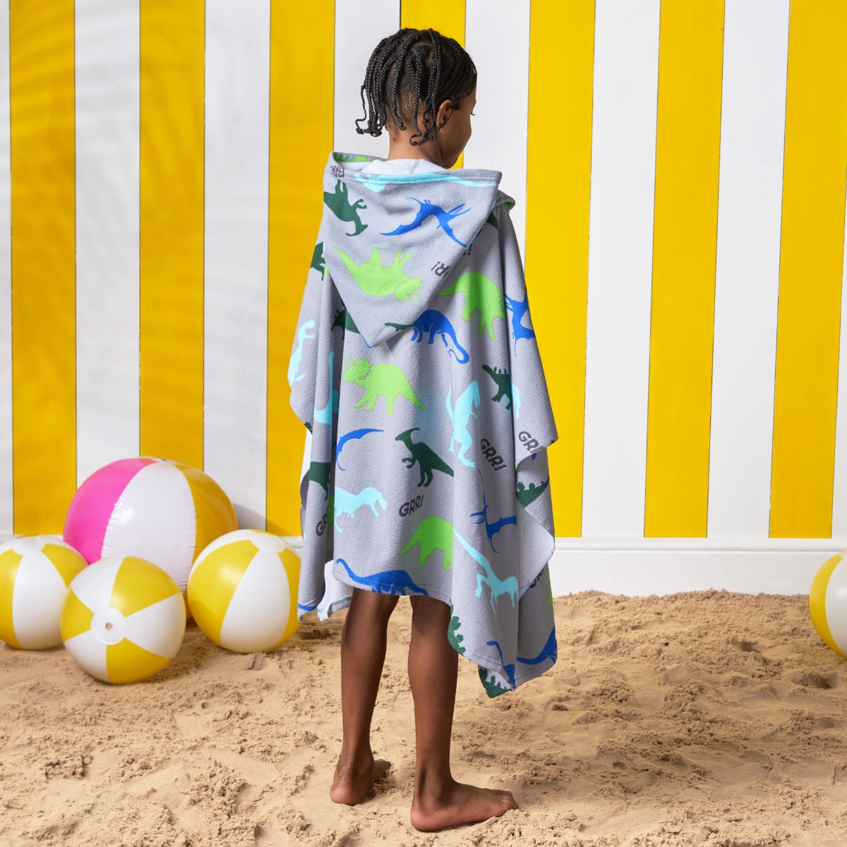 Dreamscene Kids Dinosaur Print Towel Poncho - Grey>