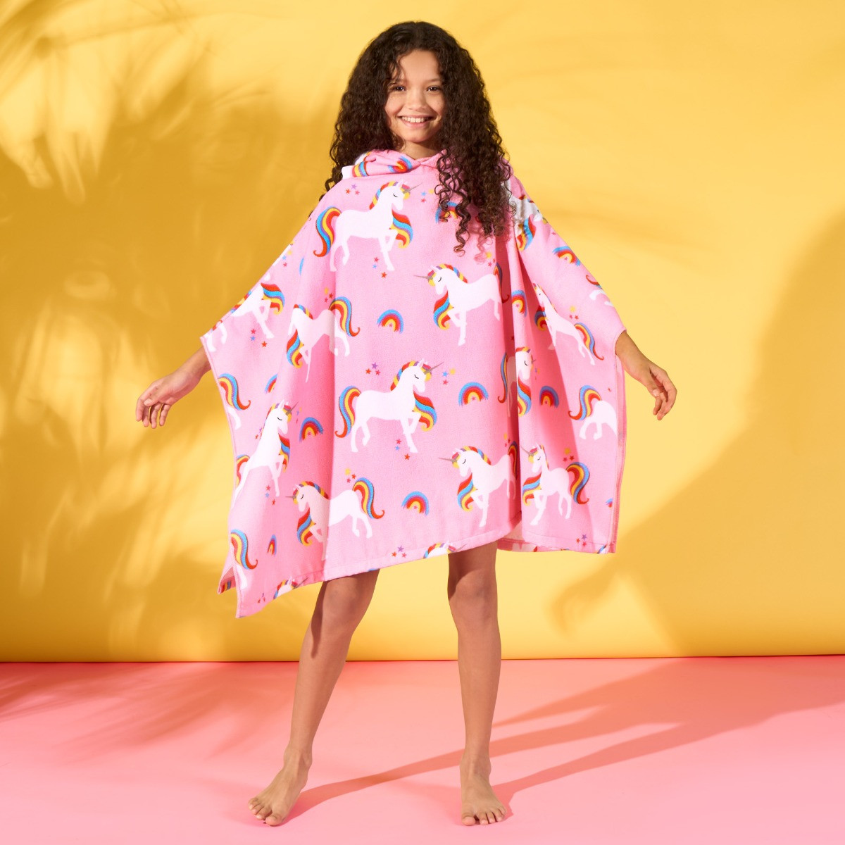 Dreamscene Unicorn Print Beach Poncho Towel, Kids - Pink>