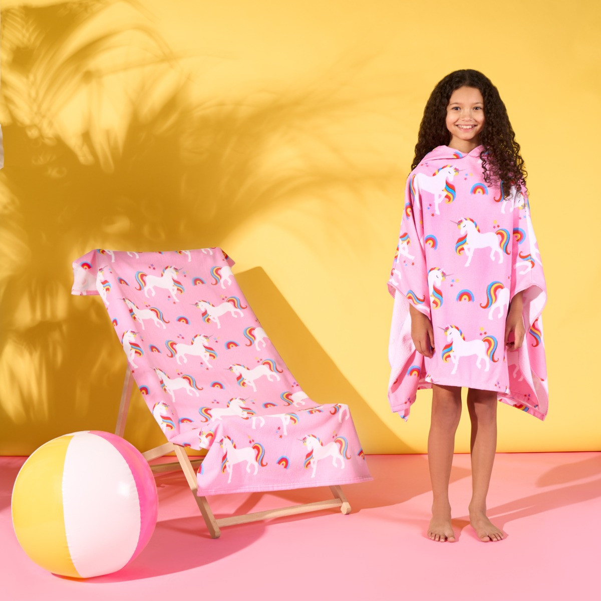 Dreamscene Unicorn Print Beach Poncho Towel, Kids - Pink>