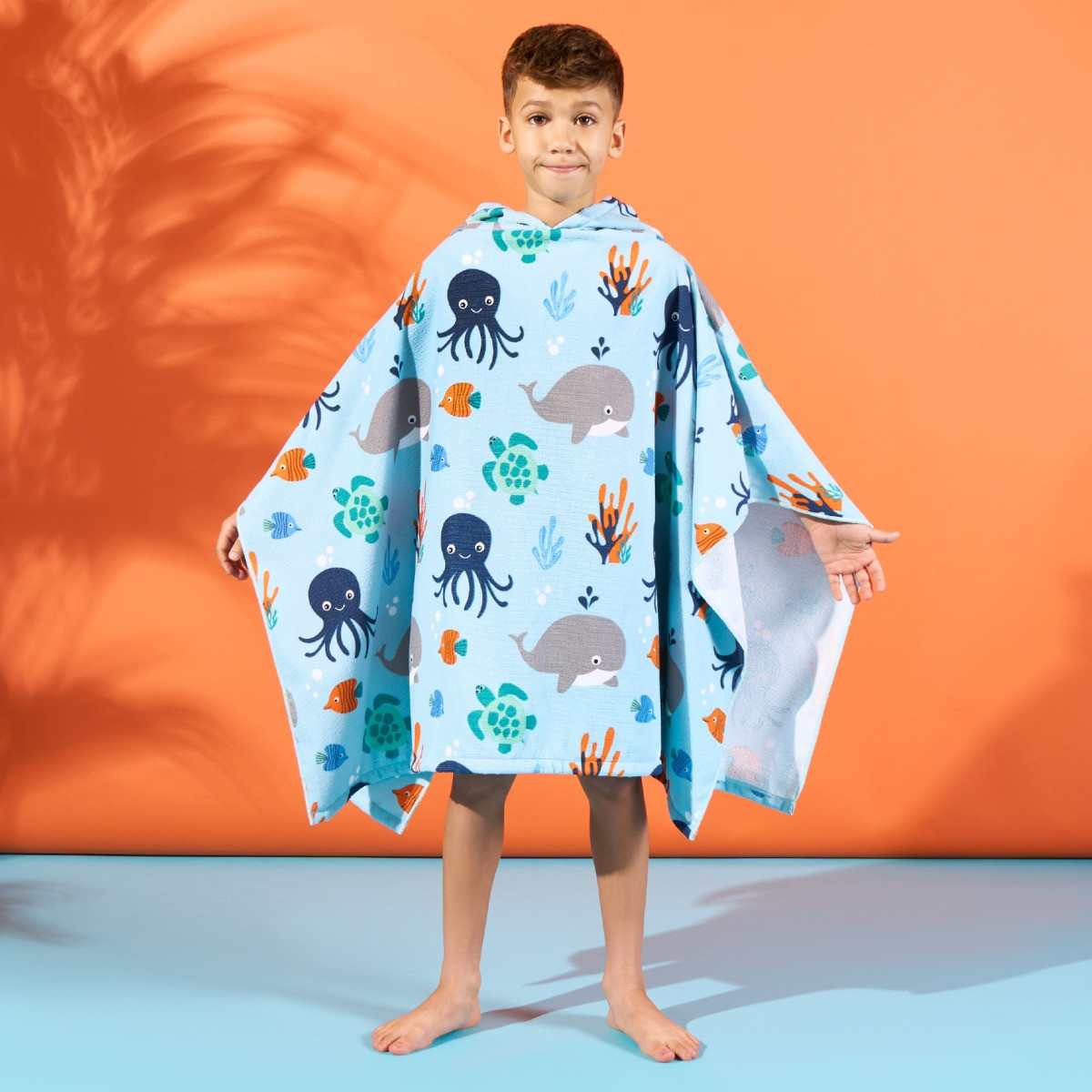 Dreamscene Kids Under the Sea Print Poncho Towel - Blue>