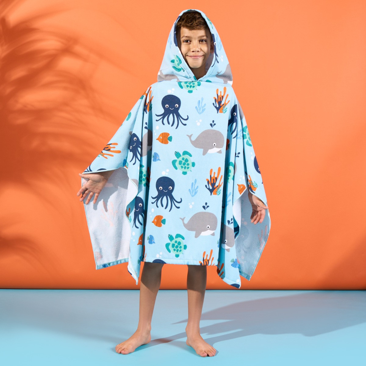 Dreamscene Kids Under the Sea Print Poncho Towel - Blue>