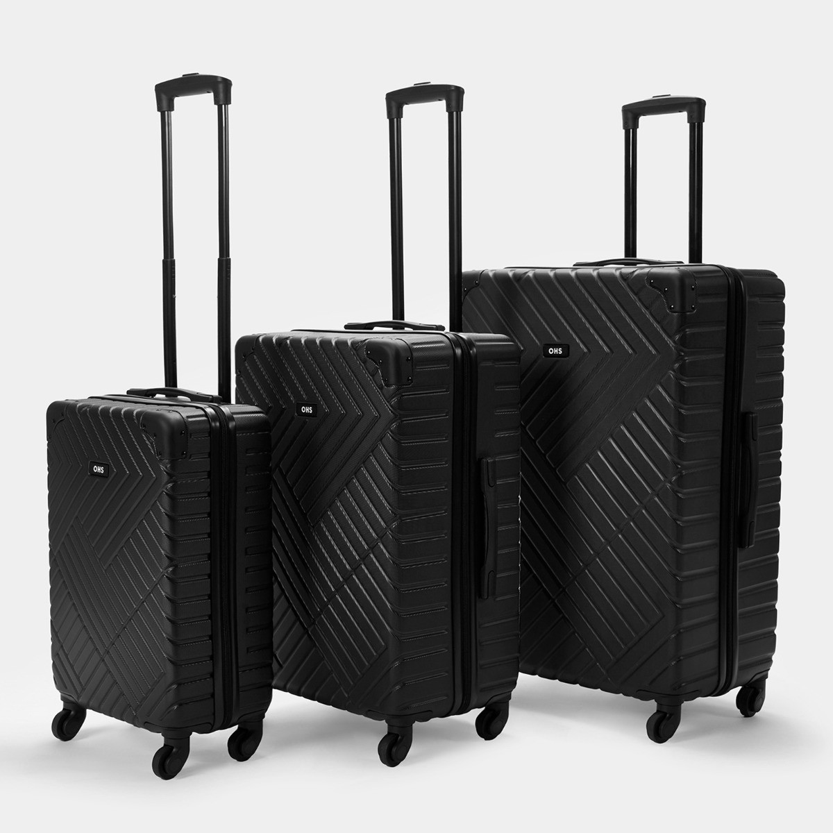 OHS 4 Wheel Hard Shell Suitcase, Black - 3 Pack>