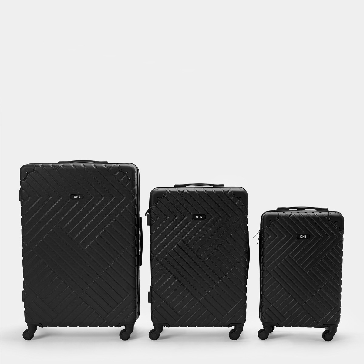 OHS 4 Wheel Hard Shell Suitcase, Black - 3 Pack>