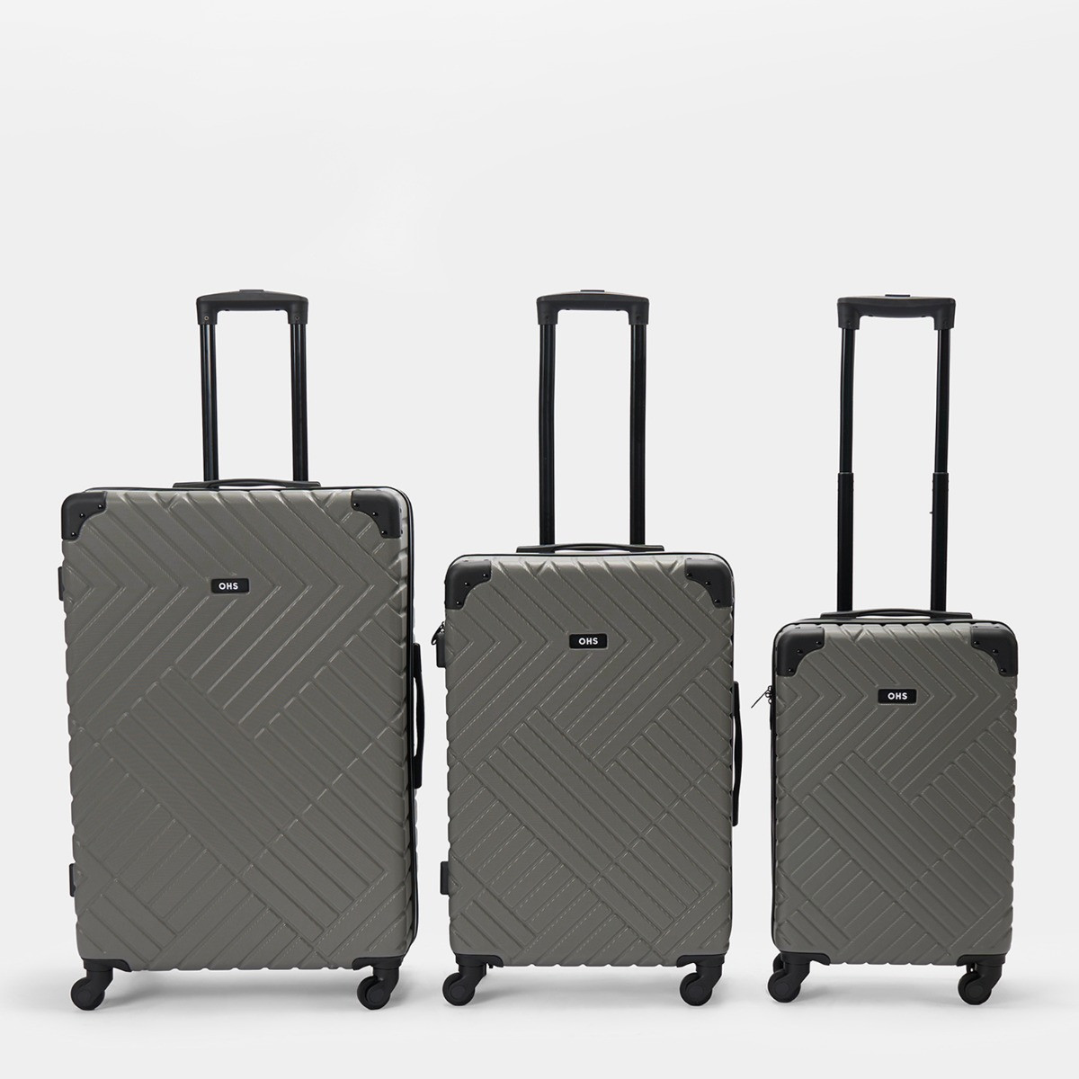 OHS 4 Wheel Hard Shell Suitcase, Grey - 3 Pack>