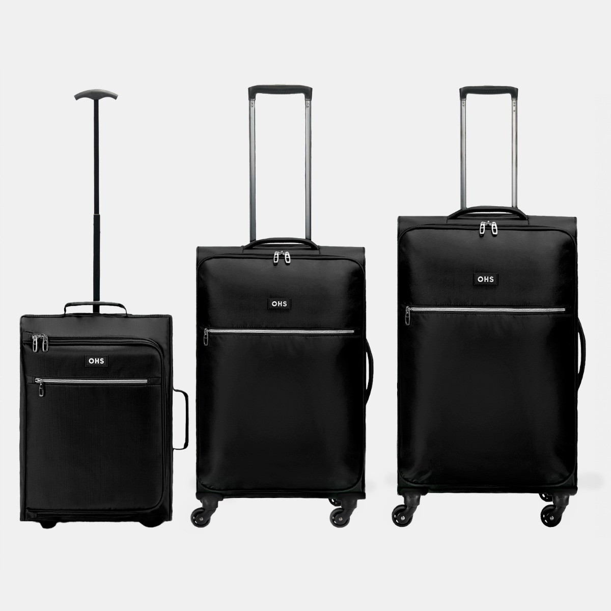 OHS 4 Wheel Soft Shell Lightweight Suitcase, Black - 3 Pack>