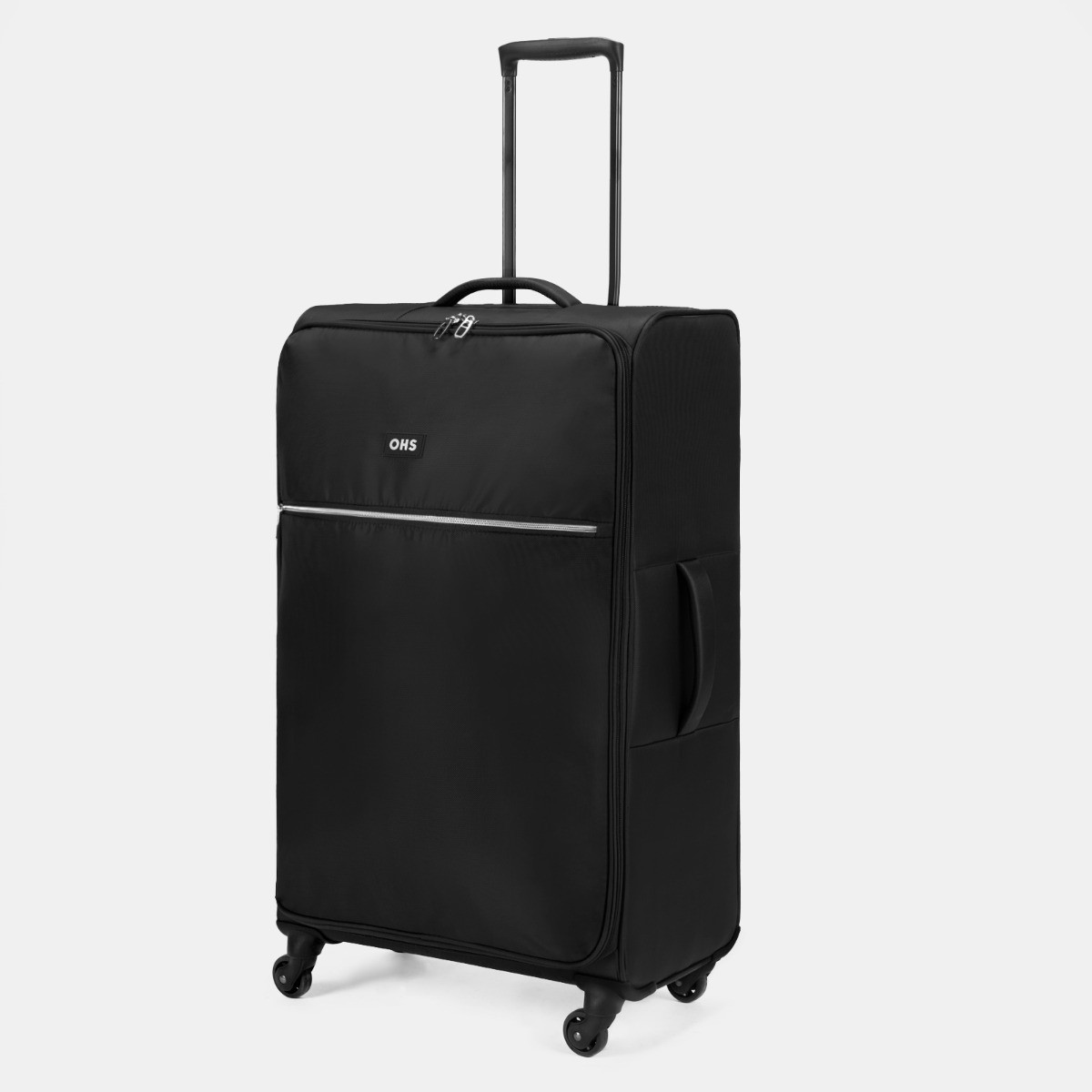 OHS 4 Wheel Soft Shell Lightweight Suitcase, Black - Large>