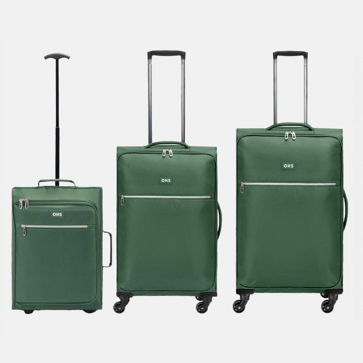 OHS 4 Wheel Soft Shell Lightweight Suitcase, Green - 3 Pack>