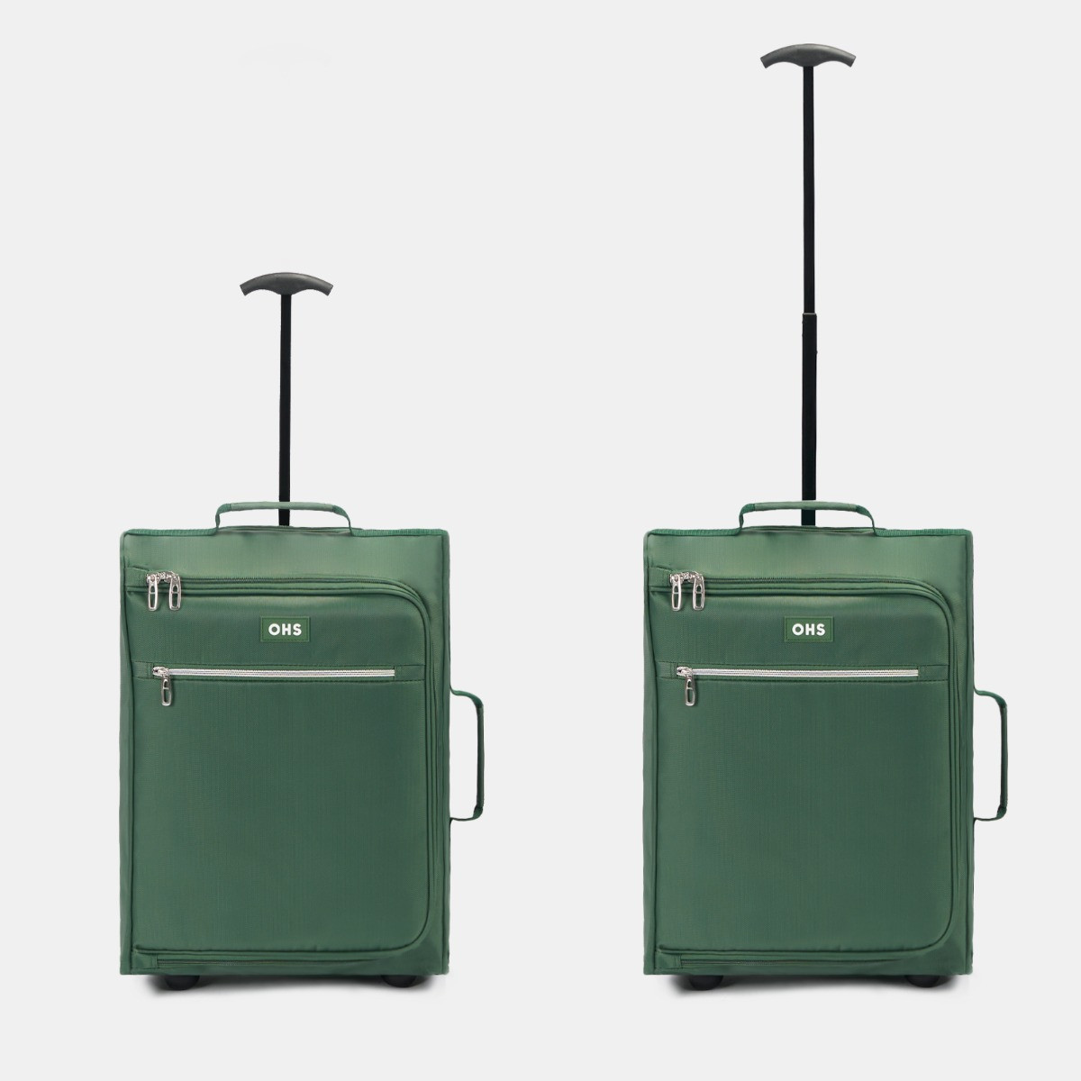 OHS 2 Wheel Soft Shell Lightweight Suitcase, Green - Cabin>