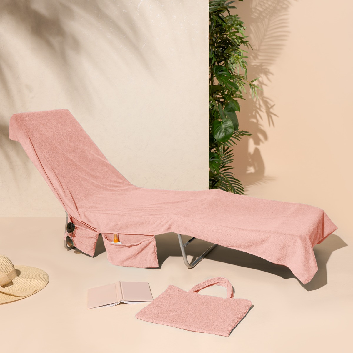 Brentfords Beach Towel In A Bag - Blush Pink>