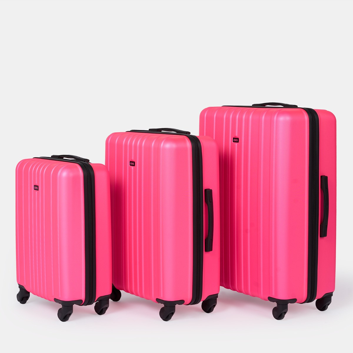 OHS 4 Wheel Hard Shell Suitcase Fuchsia Pink 3 Pack