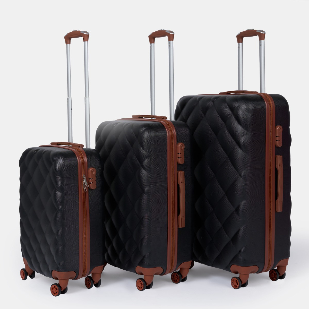 Bordlite 4 Wheel Hardshell Suitcase Set, 3 Pack - Black>