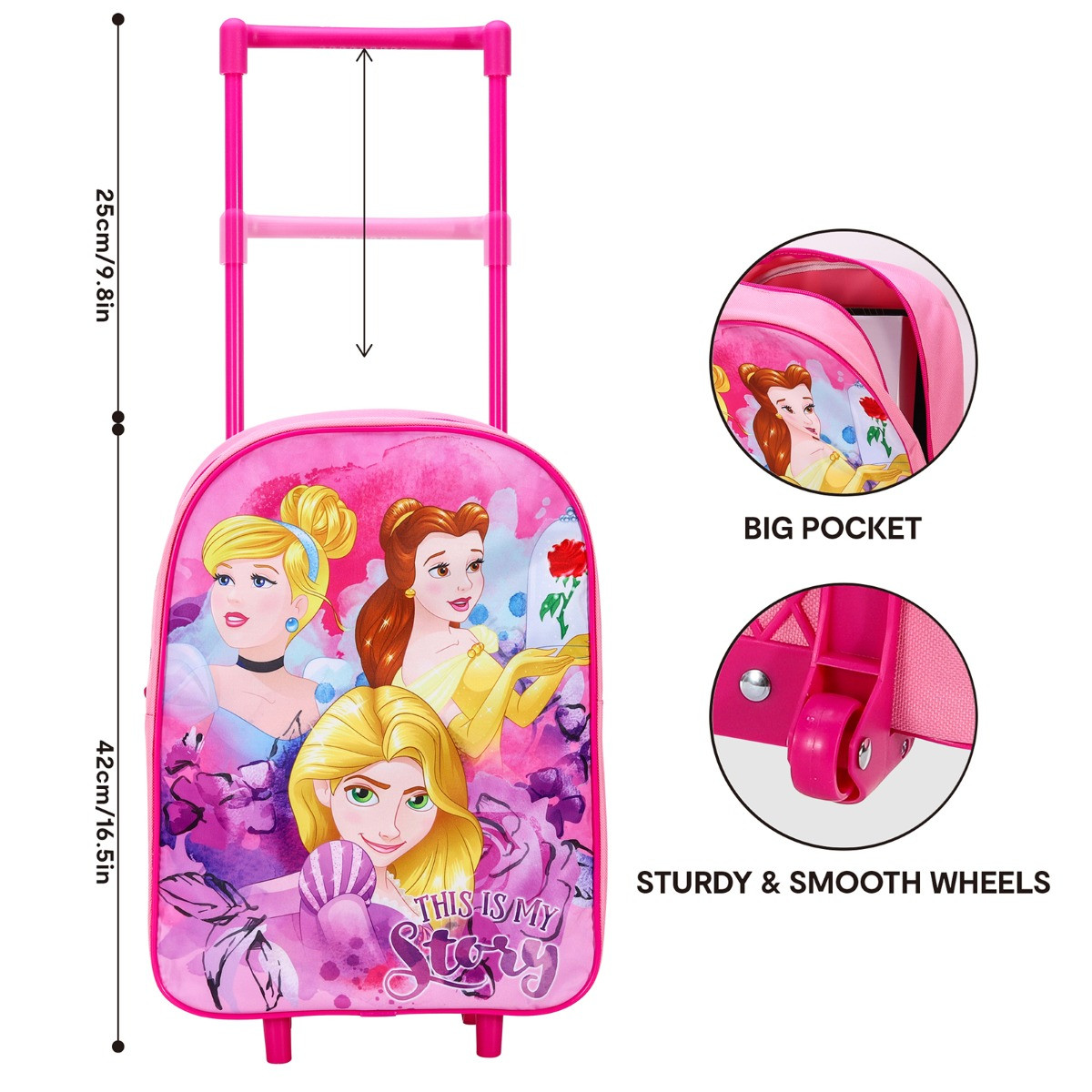 Kids 2 Wheel Disney Princess Trolley Bag - Pink>