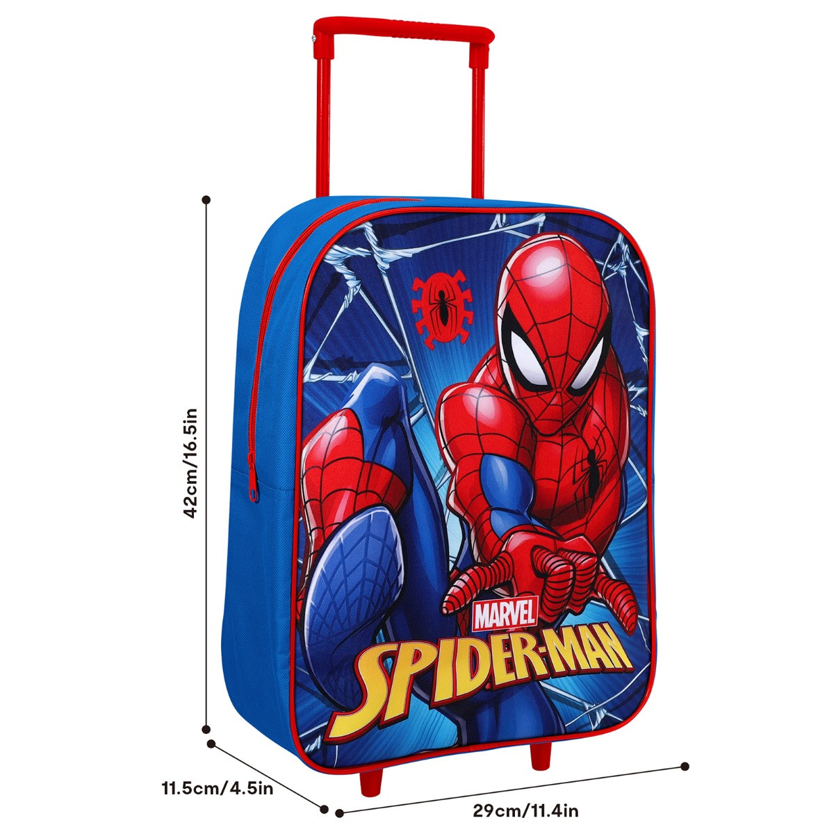 Kids 2 Wheel Spiderman Trolley Bag - Blue>