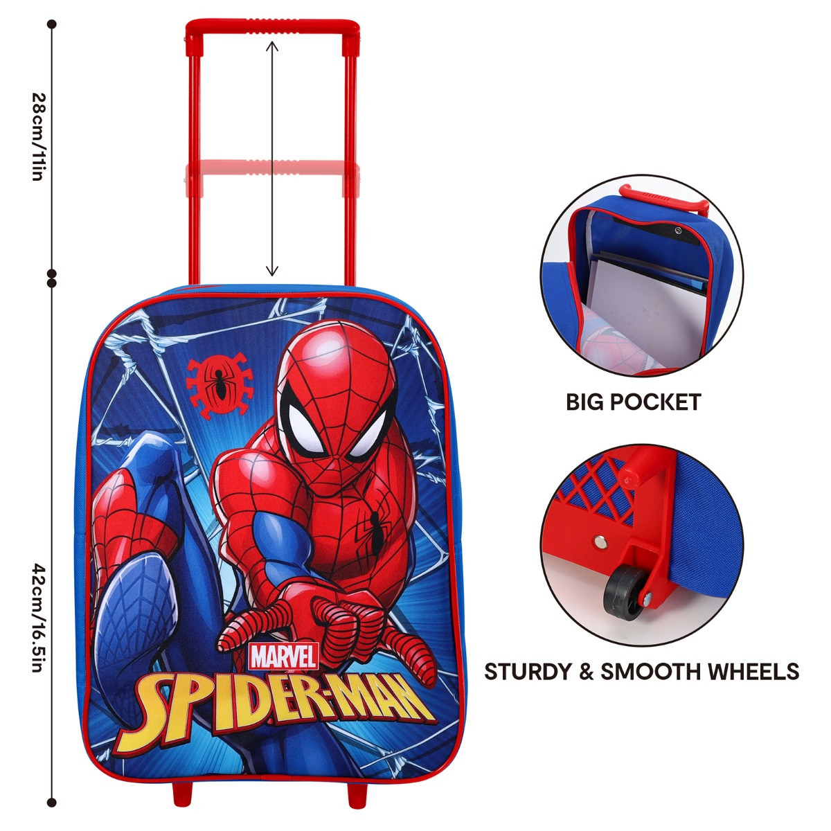 Kids 2 Wheel Spiderman Trolley Bag - Blue>